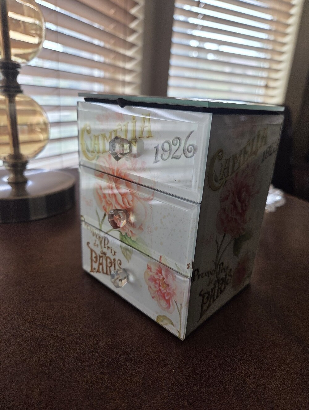 Camelia Beveled Glass Jewelry Box